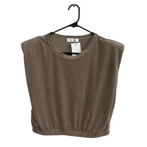 Scandi Minimal Taupe Shoulder Pad Crop Top R/C The Brand Luxe Streetwear Size L